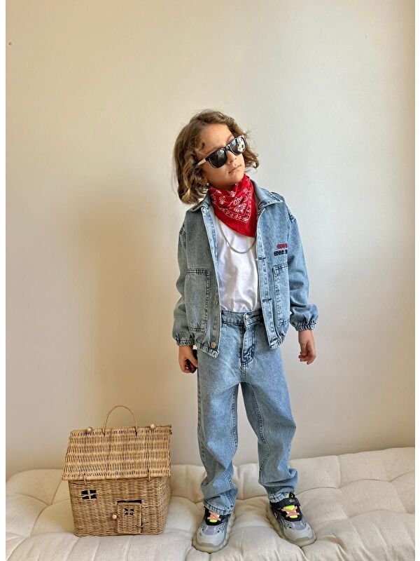 carla10 Erkek Çocuk Pantalon Ceket Jean Takım T-Shirt Dahil 3lü Set