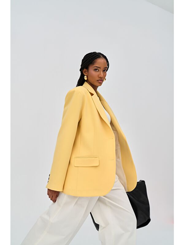 Mai Collection Emma Dikiş Detaylı Sarı Blazer