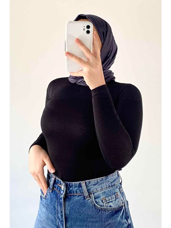 Lamelif Bisiklet Yaka Düz Renk Body Siyah