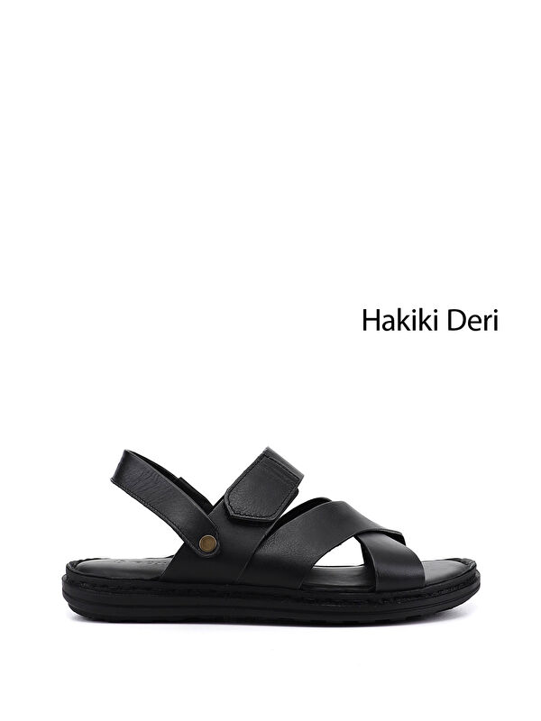 GÖNDERİ(R) Erkek SİYAH Hakiki Deri Comfort Sandalet