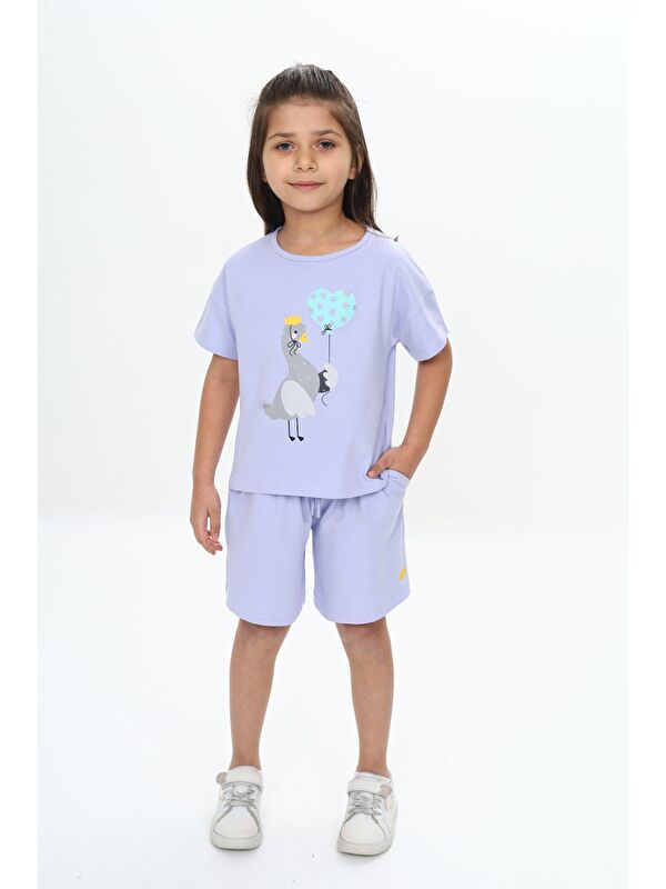 Toontoykids Kız Çocuk Ördek Baskılı Şortlu Takım