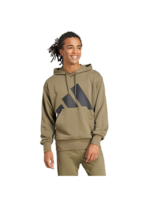 Adidas Big Logo Fleece Erkek Kahverengi Kapüşonlu Sweatshirt