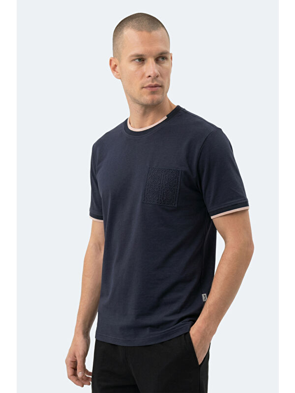 SLAZENGER ZAVIER Erkek Pamuklu Lacivert Tişört