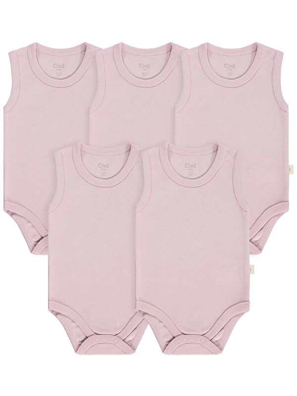 Civil Baby Organik 5 li Sıfır Kol Çıtçıtlı Badi - Pembe 1-3 Ay