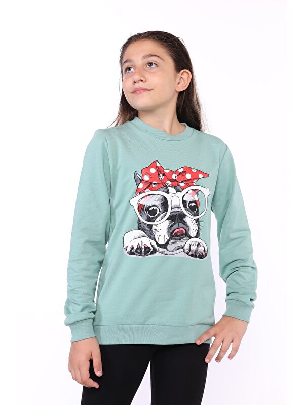 Toontoykids Kız Çocuk Köpek Figür Baskılı Sweatshirt