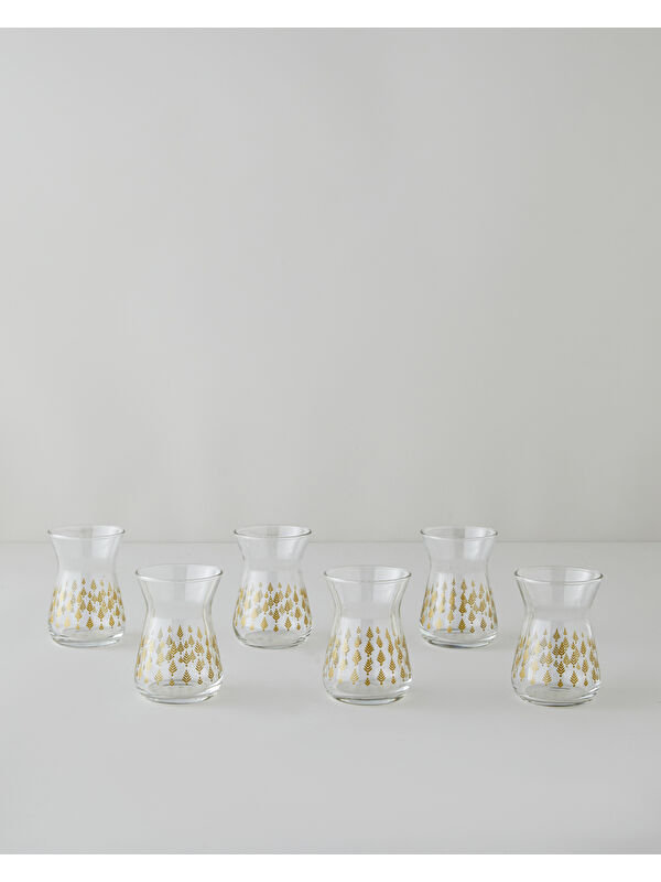 English Home Gold Leaves Cam 6'lı Çay Bardağı 132 ml Şeffaf-Gold