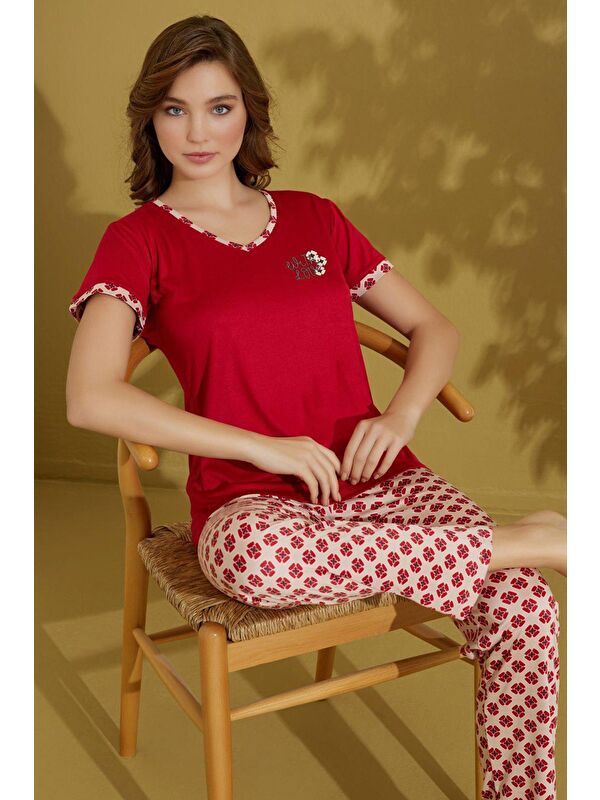 Fullamoda Puantiye Desenli V Yaka Pijama Takımı