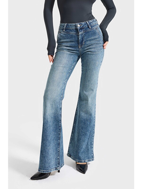 It's Basic Kadın T.Kot Rengi 2s6-11 Flare Fit Viskon Elastan Kumaş Denim Jean