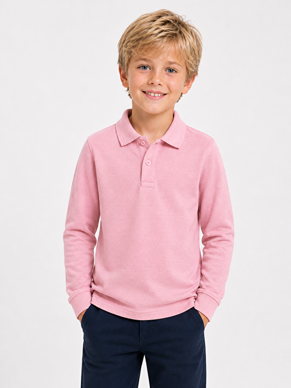 ajn Kids Polo Yaka Basic Uzun Kollu Unisex Erkek Çocuk Tişört