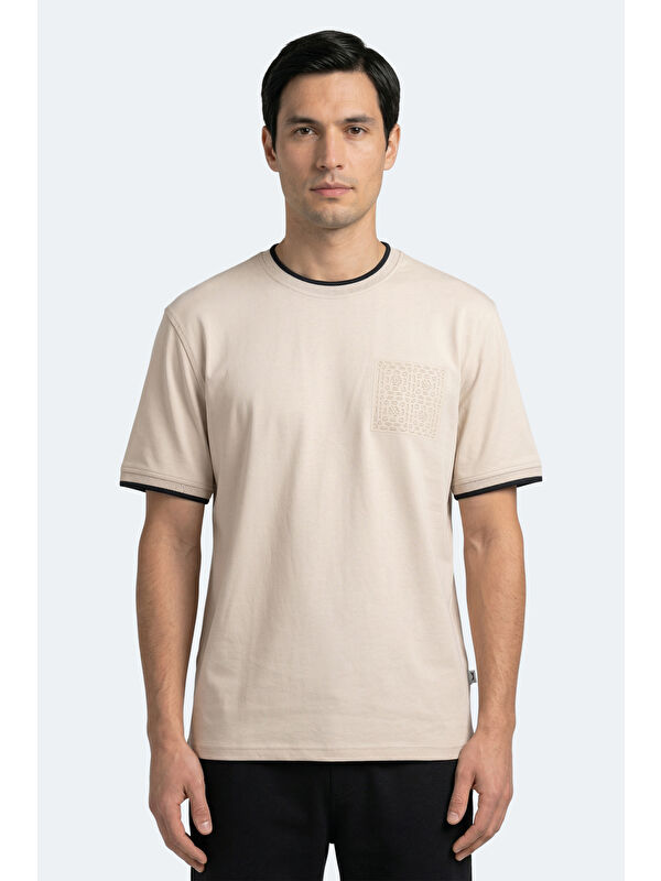 SLAZENGER ZAVIER Erkek Pamuklu Bej Tişört