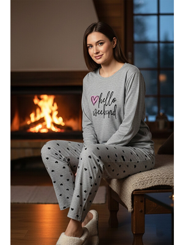 Remsa Kadın Kalp Desen Suprem Pijama Takımı 0552 Gri10
