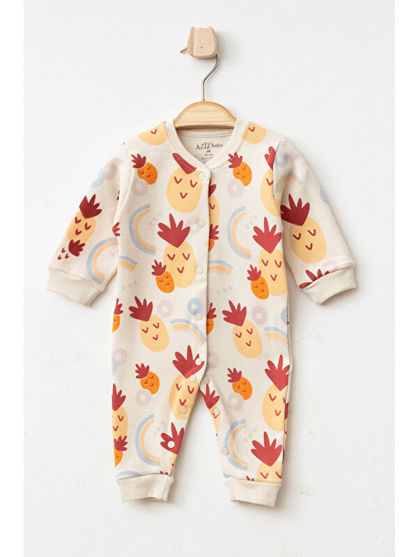 AZİZ BEBE Kız Bebek Çıtçıtlı Ananas Desenli Tulum 0 Ay - 6 Ay