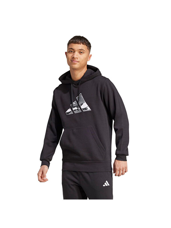 Adidas Camo 3B Erkek Siyah Kapüşonlu Sweatshirt
