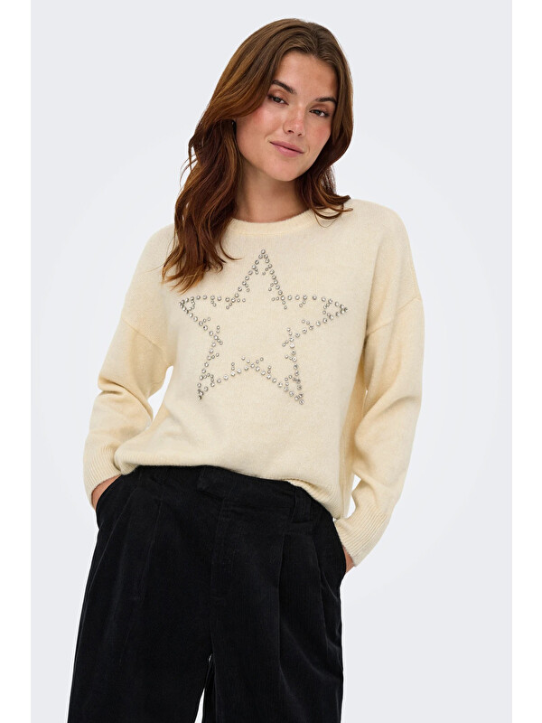Only Onlrenata Yün Karışım Regular Fit Yıldız Desenli Kadın Kazak 15353062