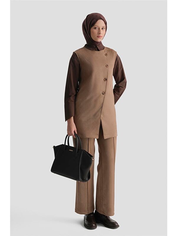 ARMİNE Yelekli Süet Takım 25Kd4395 Camel