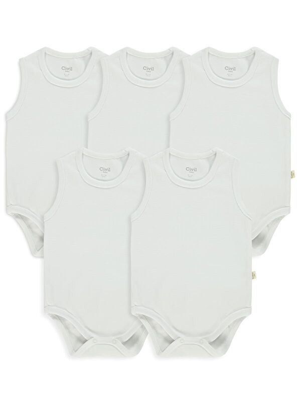 Civil Baby Organik 5 li Sıfır Kol Çıtçıtlı Badi - Ekru 0-1 Ay