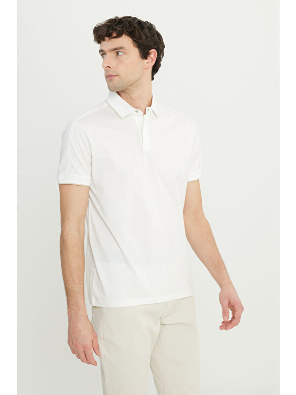 Altınyıldız Classics Erkek Beyaz %100 Pamuk Slim Fit Dar Kesim Polo Yaka Tişört