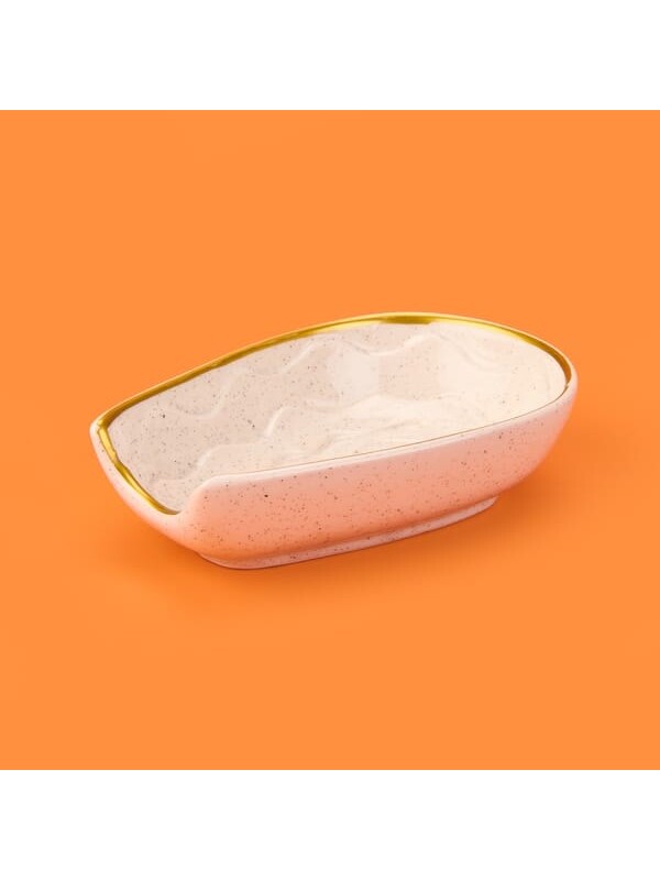 Evidea Kitchen Oval Seramik Kaşık Altlığı - Krem / Altın - 15 cm