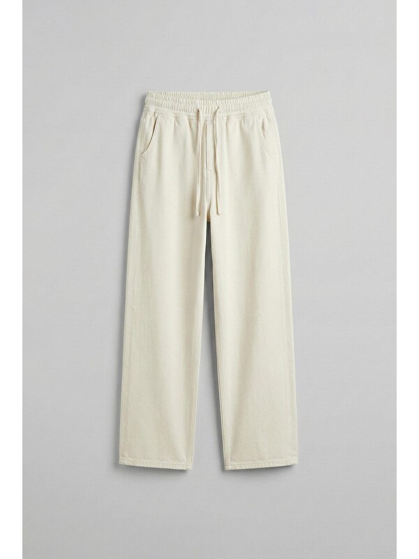 Abluka Online Erkek Baggy Fit Gabardin Kumaş Pantolon Ekru
