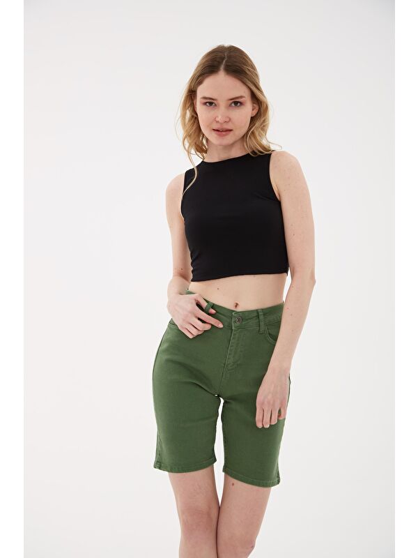 Fashion Friends Pamuklu Dar Kalıp Bisiklet Yaka Crop Kadın Bluz 26Y0326K1