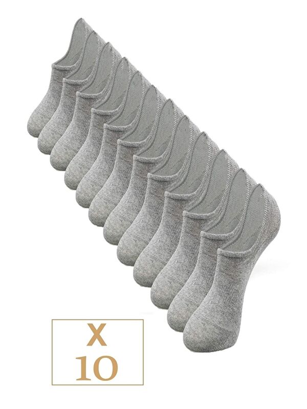 BGK Unisex 10 Çift Pamuklu Görünmez Sneakers Çorap Gri
