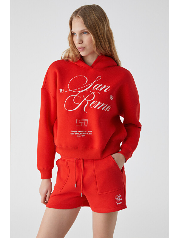 ETHIQUET TACNA Kadın Kapüşonlu Uzun Kollu Oversize KIRMIZI Sweatshirt