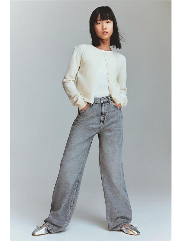 A.S.L GOLF CLUB Kız Çocuk Gri Renk Straight Wide Jean Pantolon