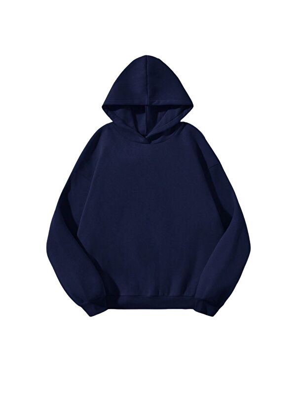 Trendseninle Unisex 3 İplik Lacivert Basic Sweatshirt Hoodie