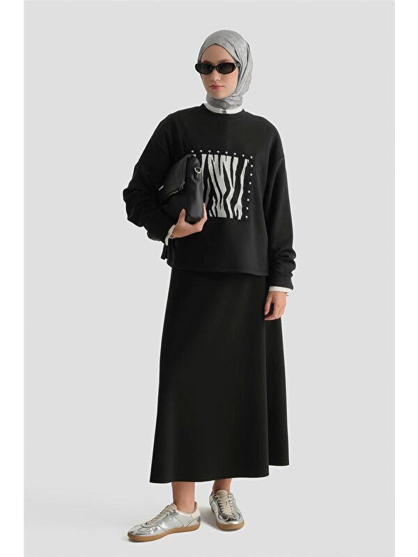 ARMİNE Zebra Desenli Örme Takım 25Kd2802 Siyah