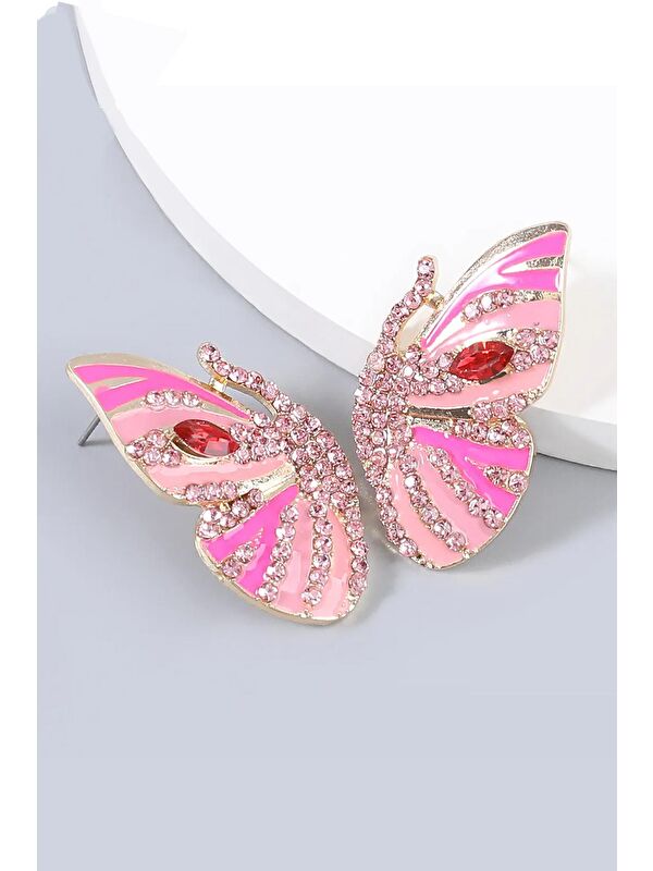 New Obsessions Mineli ve Taşlı Pembe Kelebek Küpe