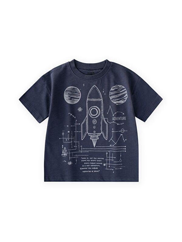 CİGİT Roket Baskılı T-Shirt 2-12 Yaş Lacivert