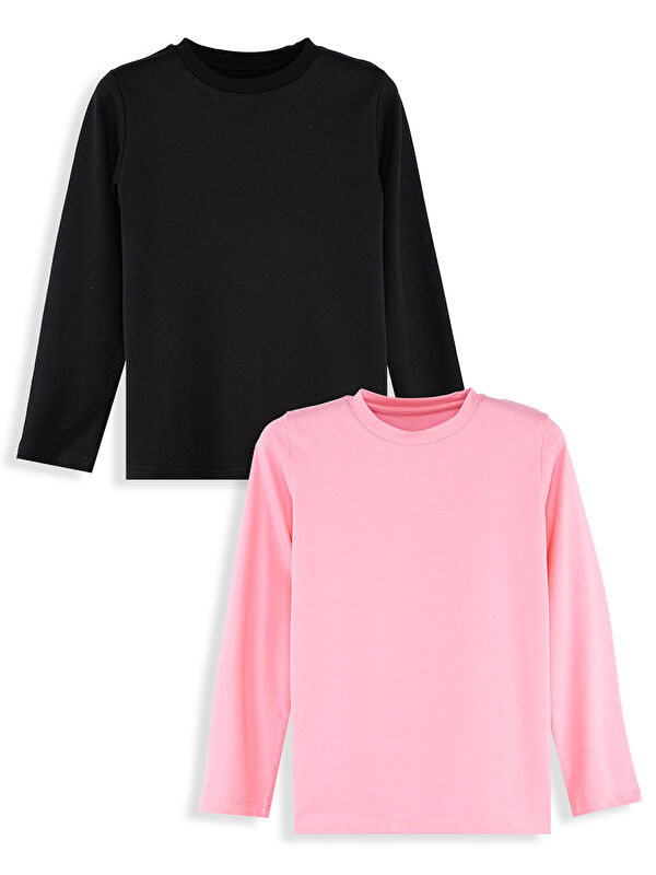 Denokids Siyah ve Kırmızı Kız Çocuk 2'li Paket T-shirt