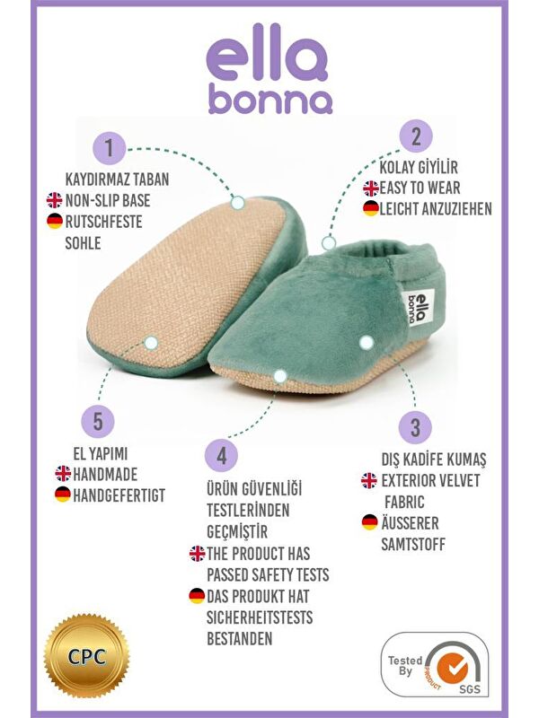 Kadife Bebek Patiği, Kaydırmaz Taban, Kreş Ayakkabısı Patik - Görsel 6