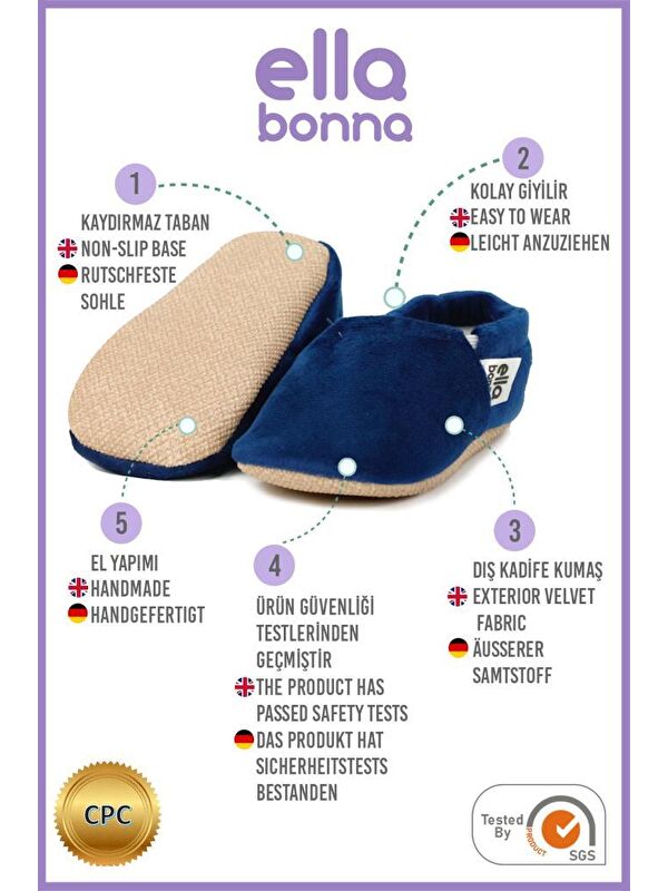 Kadife Bebek Patiği, Kaydırmaz Taban, Kreş Ayakkabısı Patik - Görsel 8