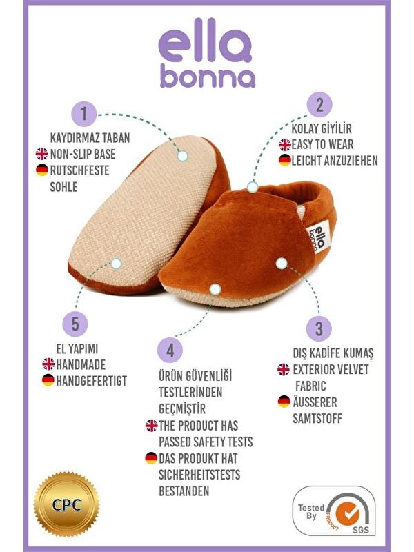 Kadife Bebek Patiği, Kaydırmaz Taban, Kreş Ayakkabısı Patik - Görsel 6