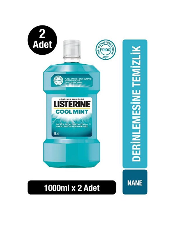 Listerine Cool Mint Ağız Bakım Suyu 1000 ml x 2