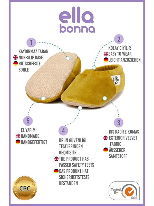 Kadife Bebek Patiği, Kaydırmaz Taban, Kreş Ayakkabısı Patik - Görsel 6