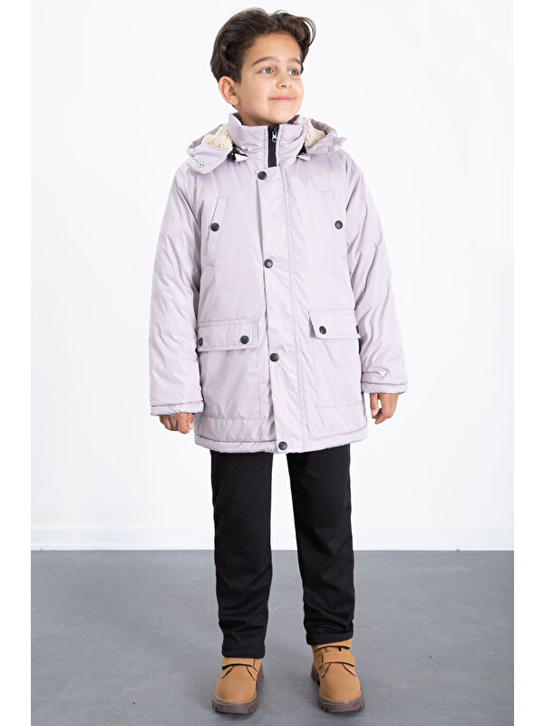 Bilen Kids Gri İçi Kürklü Çıkarılabilir Kapüşonlu Basic Erkek Çocuk Şişme Mont 21437