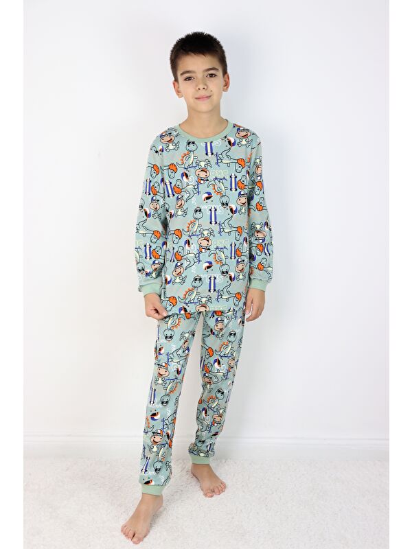 Harika Kids Erkek Çocuk Baskılı interlok Kumaş Uzun Kollu Pijama Takımı