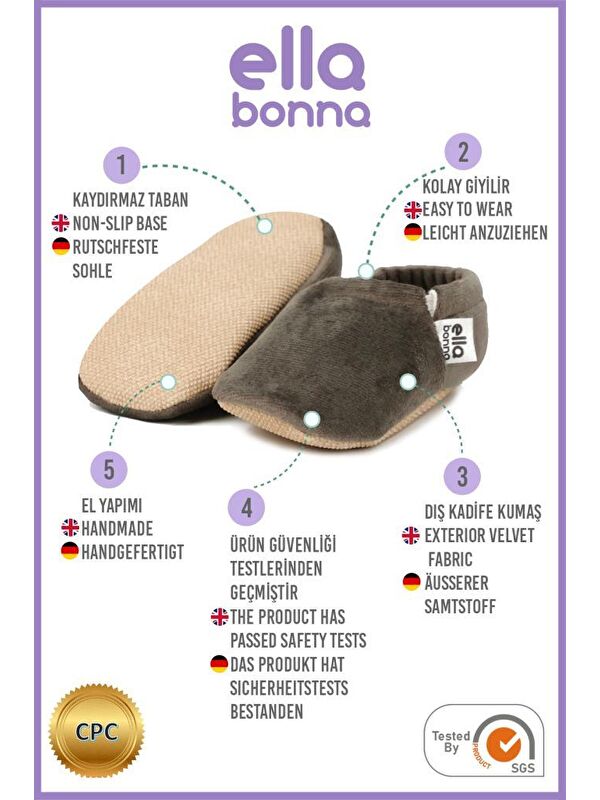 Kadife Bebek Patiği, Kaydırmaz Taban, Kreş Ayakkabısı Patik - Görsel 6