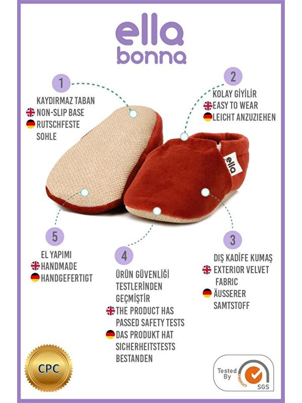 Kadife Bebek Patiği, Kaydırmaz Taban, Kreş Ayakkabısı Patik - Görsel 6