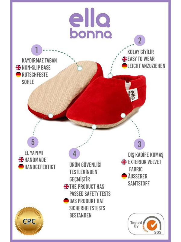 Kadife Bebek Patiği, Kaydırmaz Taban, Kreş Ayakkabısı Patik - Görsel 8