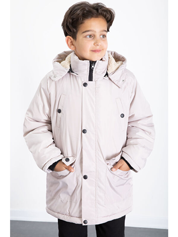 Bilen Kids Bej İçi Kürklü Çıkarılabilir Kapüşonlu Basic Erkek Çocuk Şişme Mont 21441