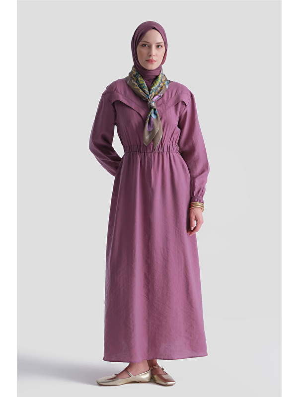 ARMİNE Aller Detaylı Beli Lastikli Elbise Bordo