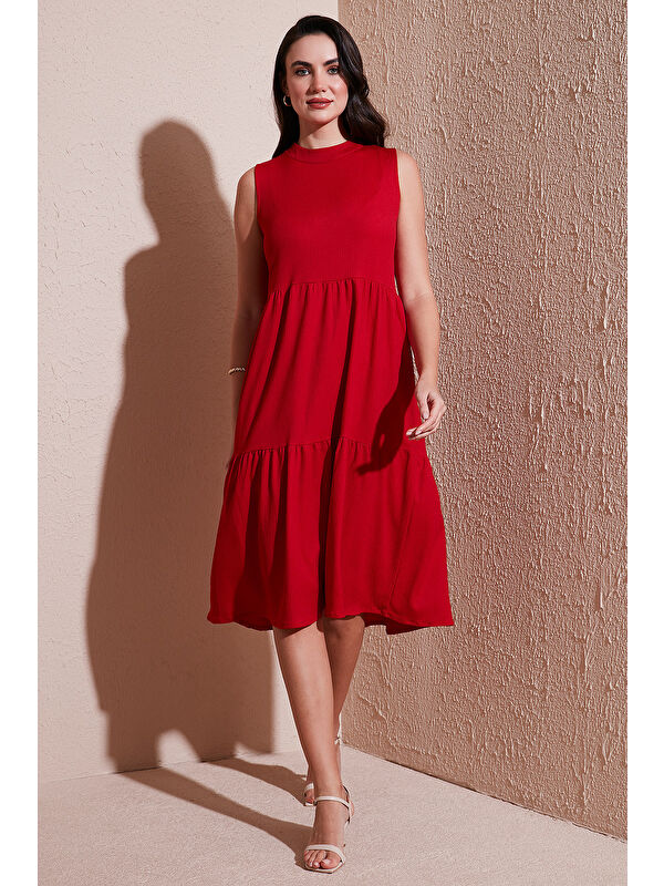 Lela Regular Fit Kolsuz Midi Elbise 5869008