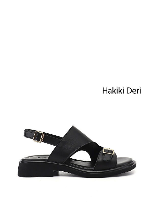 GÖNDERİ(R) Kadın SİYAH Tokalı Bantlı Hakiki Deri Sandalet