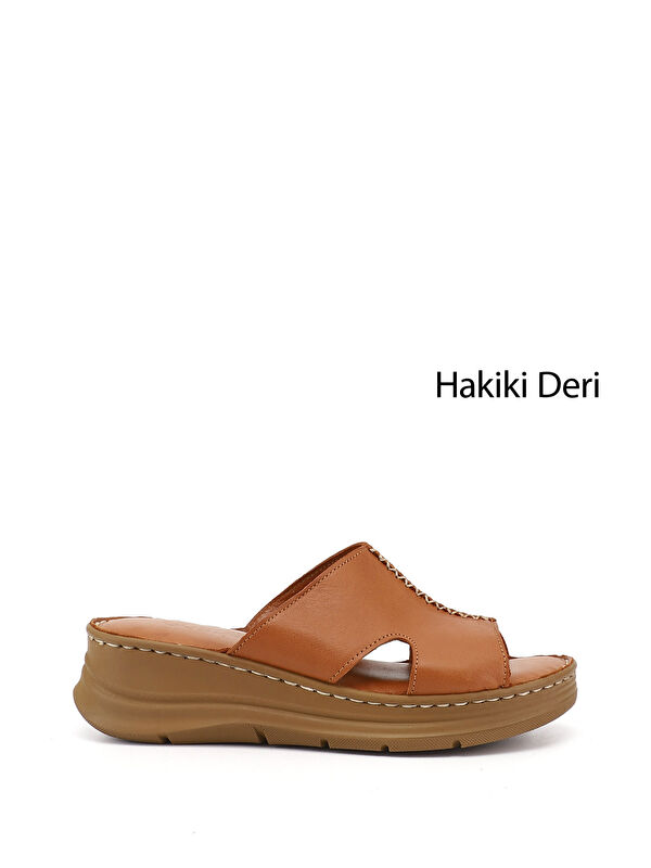 GÖNDERİ(R) Kadın TABA KAHVE MEL. Dolgu Taban Hakiki Deri Terlik