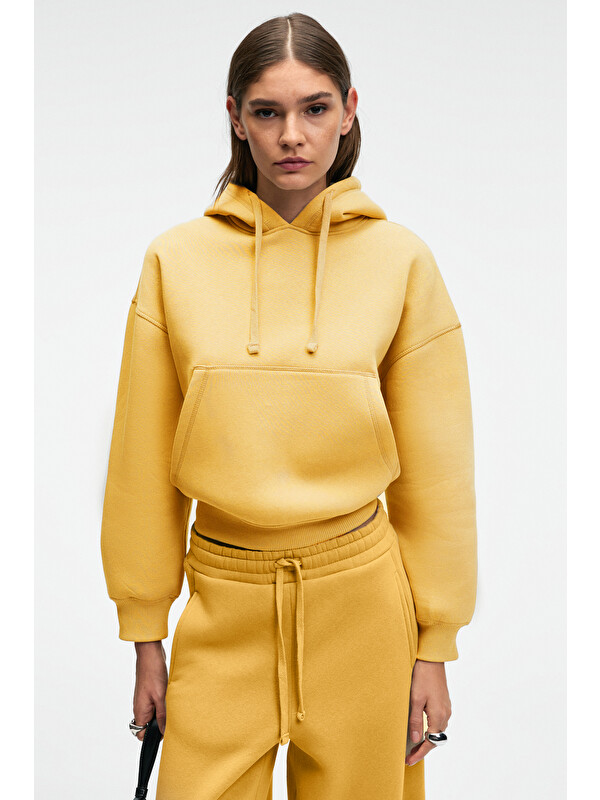 GRIMELANGE SELENE Kadın Kapüşonlu Kangru Cepli Regular Fit SARI Sweatshirt