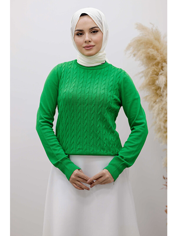 Tesettür Dünyası Bisiklet Yaka Bluz TSD250261 Yeşil