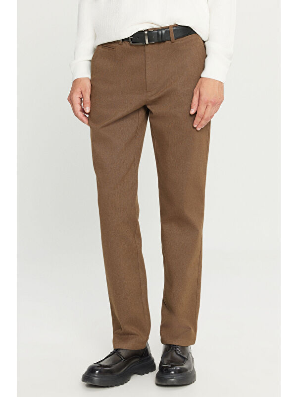 Altınyıldız Classics Erkek Açık Kahve Pamuklu Regular Fit Normal Kesim Diagonal Desenli Yan Cepli Esnek Casual Pantolon